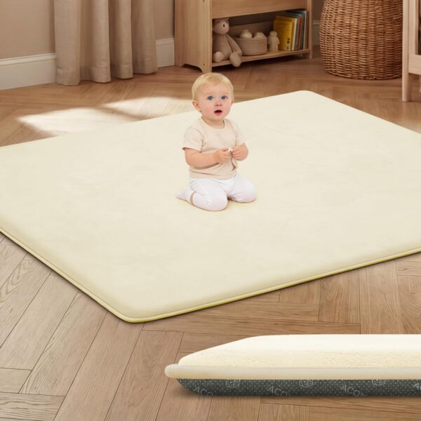 ACOMOPACK Baby Spielmatte, 3 cm dickes Extra groß Memory-Schaumstoff Matte für Bauchlage, 180 x 200 x 3cm, rutschfester samtweicher Kinderteppich, Krabbelmatte (Beige, 180 x 200 cm)